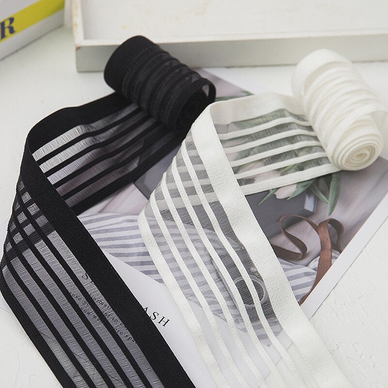 Sangle élastique en caoutchouc de 5cm de large, 5 mètres/lot, noir, blanc, transparent, pour vêtements et robes