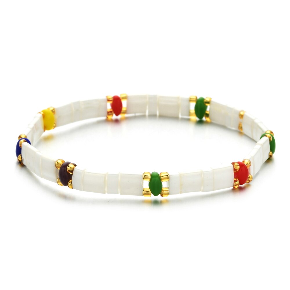 Smzy pulseira feminina com miçangas do arco-íris, artesanal e elástica, com pingentes da amizade, pulseira feminina: HGSL069