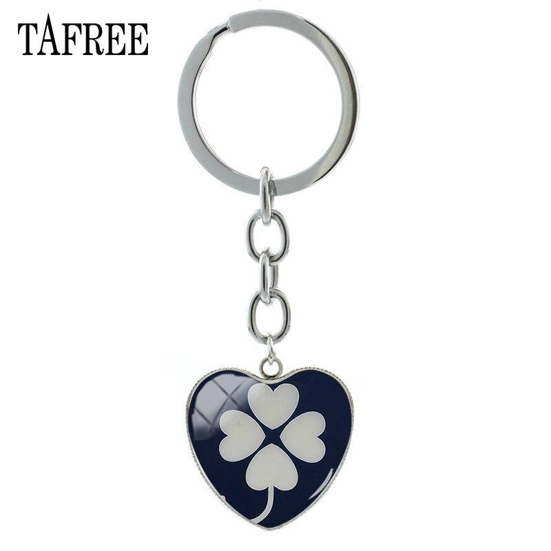TAFREE Lucky Clover Hart Vorm Sleutelhanger Vlinder Sleutelhanger klavertje Vier Populaire Cabochon Sieraden Voor QF368: QF367
