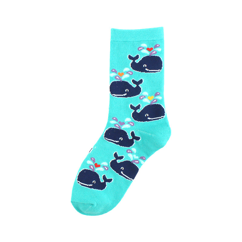 Harajuku Happy Socks para mujer divertidos dibujos animados Rana perro Concha ballena mariposa patrón transpirable calcetines de algodón para mujer: 9