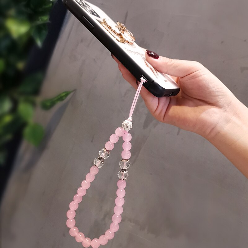 Cute Charm Rhinestone Mobile Phone Chain Rope Crystal Bead Bracelet For iPhone Huawei Mobile Phone Keychain Bead Lanyard