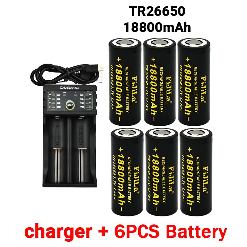 26650 3,7 V 18800mAh Batterie Hohe Kapazität 26650 50A Energie Batterie Lithium-Ionen Akku für Spielzeug Taschenlampe + ladegerät: Gelb