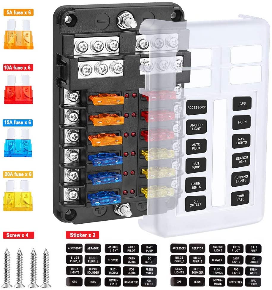 Zekeringkast voor 6 wegen, waterdicht, DC 12-32 V, met led-display en kunststof afdekking, autozekeringdoos, zekeringkasthouder voor auto, marine, boot, camper, vrachtwagen