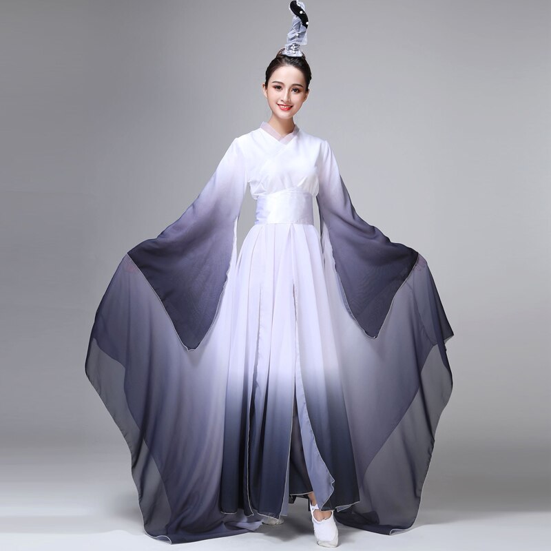 Costumes de danse folklorique classique à manches longues pour adultes, vêtements féeriques, manches d&#39;eau, spectacle Hanfu Yangko National antique