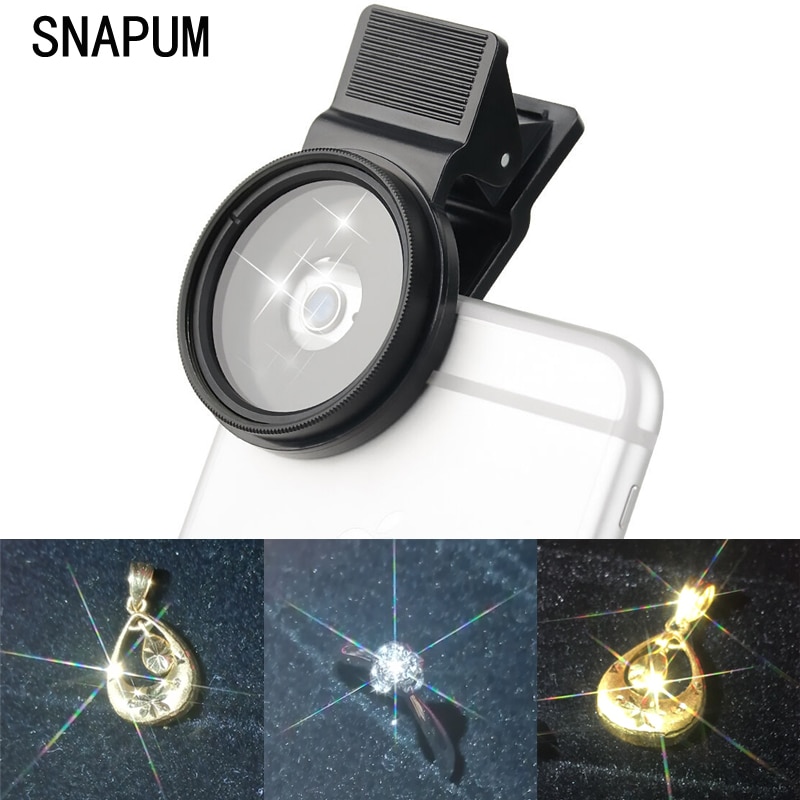 SNAPUM Cellphone HD 15X Macro len + star filter lens for all smartphones Mobile Phone 37mm,use for Jewelry diamond gold jewelry