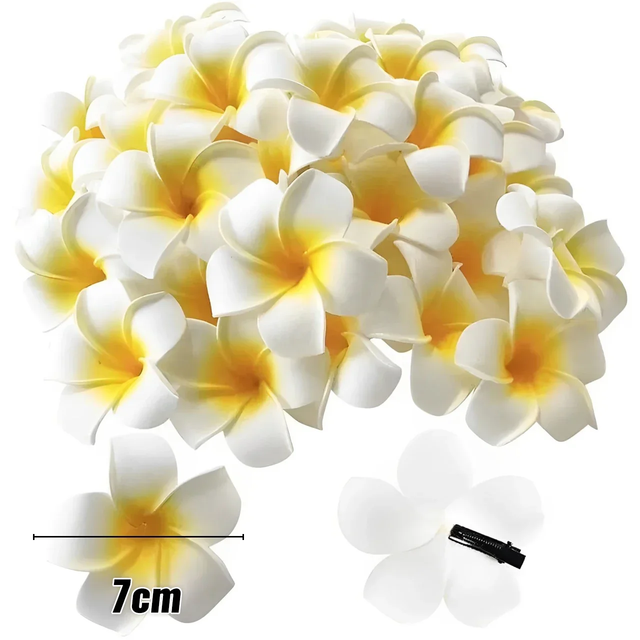 2/20 piezas pinzas para el cabello de flor de Plumeria para mujer, horquillas para niña, pinzas para flequillo lateral, pasador de flores, bolsa de hawaiana, accesorios para sombrero: XL / YELLOW