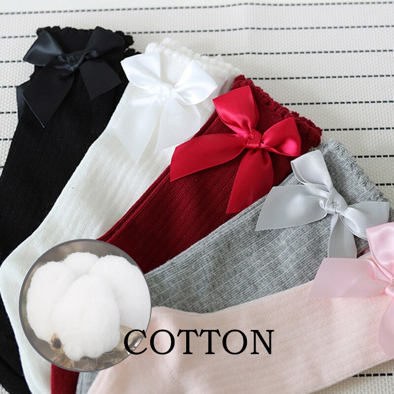 Baby Meisjes Sokken Knie Hoge Sokken Prinses Met Bogen Meisje Schattige Baby Sok Katoen Lange Buis Boog Strepen Kinderen Sokken