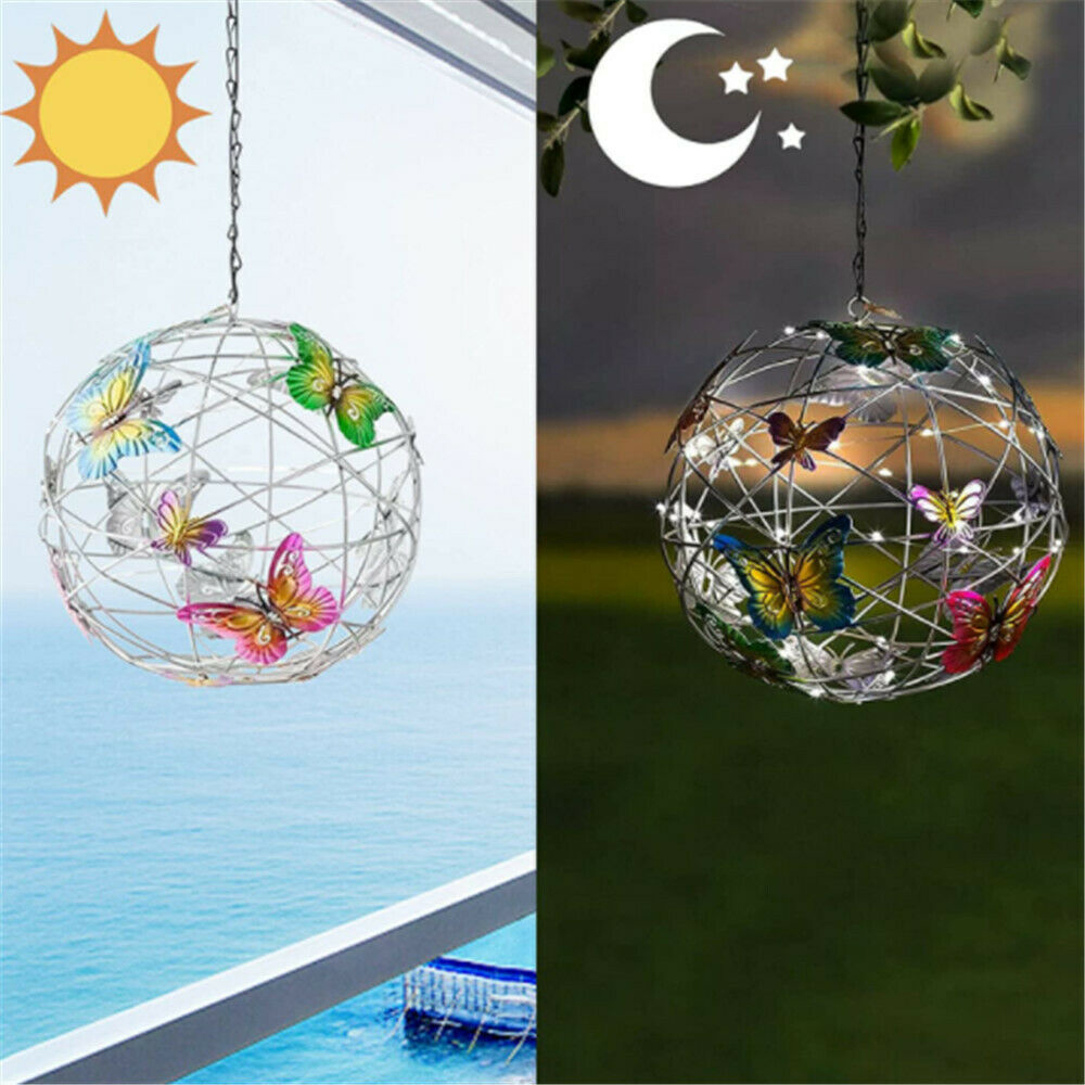 Vlinder Metalen Bal Opknoping Solar Licht Met Waterdichte Weven Lamp Tuin Decoratie Outdoor Suncatchers