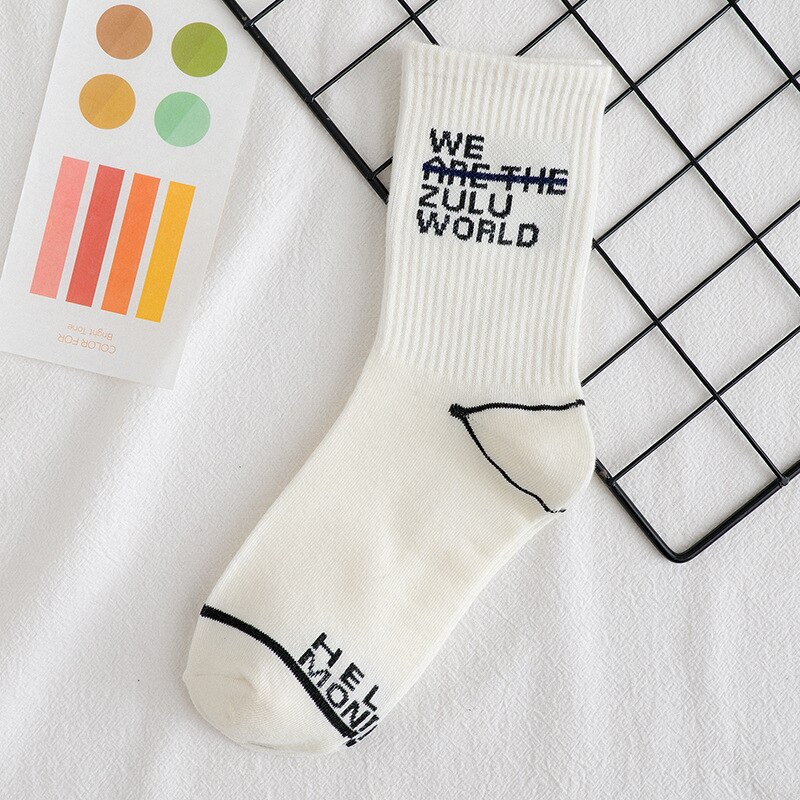 1997 Tide Socks Female Street Dance Pole Long Tube Skateboard Couple Fall Winter Personality Men and Women Middle Tube Socks: white