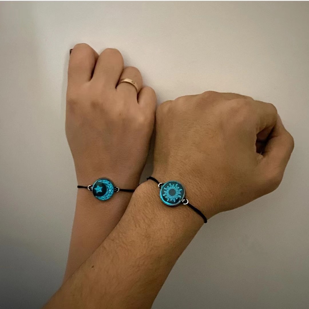 Bracelets de Couple lumineux romantique soleil lune pour femmes et hommes, corde tressée à la main, Bracelet assorti, bijoux de saint valentin