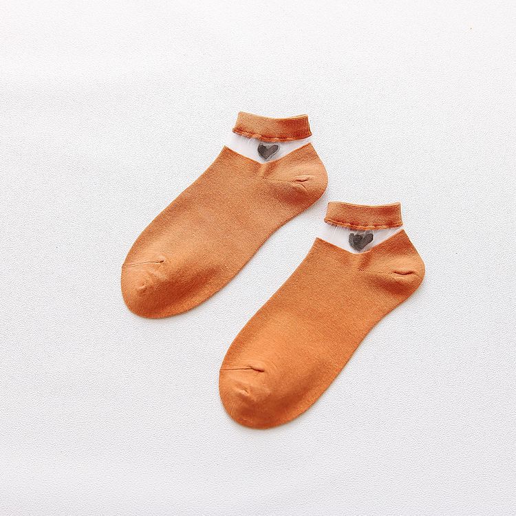 Chaussettes style coréen armkin pour femmes, motif cœur, chaussettes d'été décontractées et mignonnes, en coton respirant: Orange