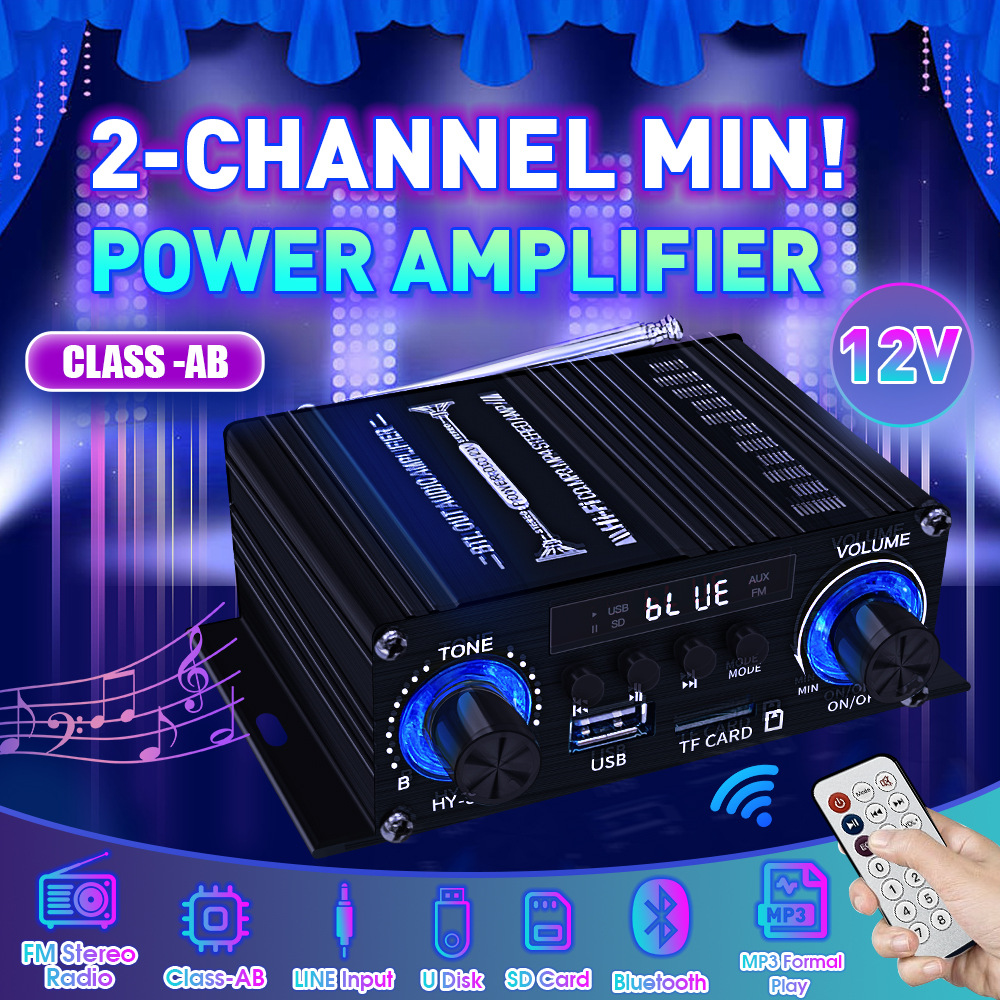 2025 Nowy Cyfrowy Wzmacniacz Bluetooth 12V Domowy Samochodowy 2-kanałowy Głośnik Dźwiękowy HIFI Odbiornik FM Mini Wzmacniacz Audio Class-AB AMP