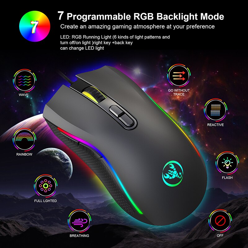 A869 Gaming Mouse USB Wired Office Mouse 7 Buttons 3200 DPI 7 Bright Colorful Backlight Mouse Ergonomics For PC Laptop