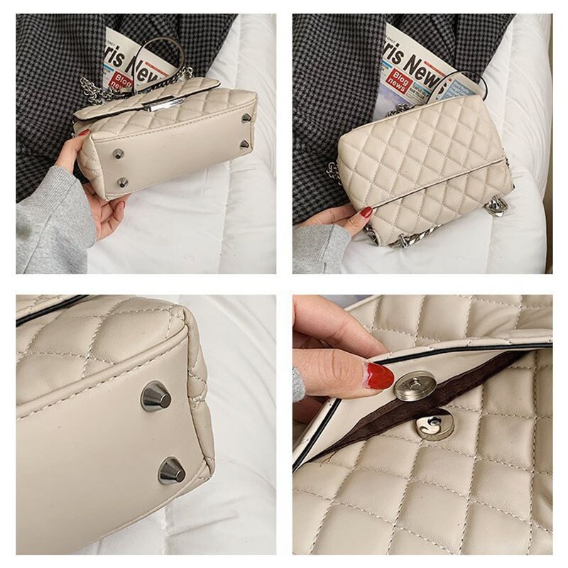 ATLI Neue Silber Kette Kleine Klappe Umhängetaschen für Frauen PU Leder Schulter Handtasche