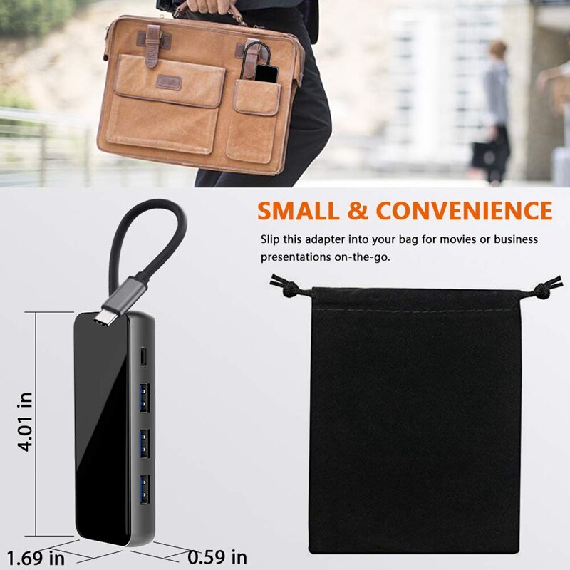 MultiFunction USB C Hub Adapter 5 In1 USB3.0X3+PD+HDMI USB Hub for Phone for Window Android Macos