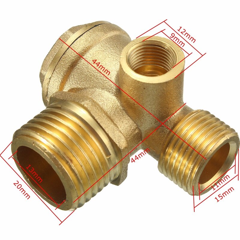 3 Port Brass Air Compressor Valve Air Central Pneumatic Compressor Check Valve 44x44x30mm Valves Thread 90 Degree DIY Home Tools