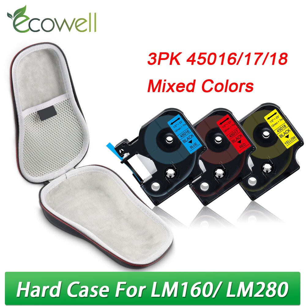 Ecowell przenośna torba podróżna dla Dymo LabelManager 160 280 D1 45013 LM160 drukarka do etykiet pokrowiec EVA ochronny podręczny schowek: 1 Case 3PK Set 4