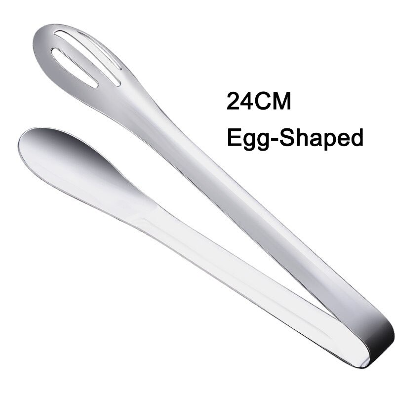Rustfritt stål kamskjell bbq tang kjøkken mat klemme servering tang bbq klips lett å rengjøre for vegetabilsk bbq brød biff klips: Eggformet (24cm)