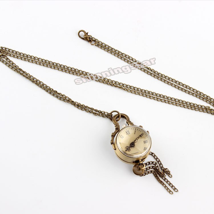 Antik vintage stor glaskula bull eye halsband kvarts fickur uk  p10