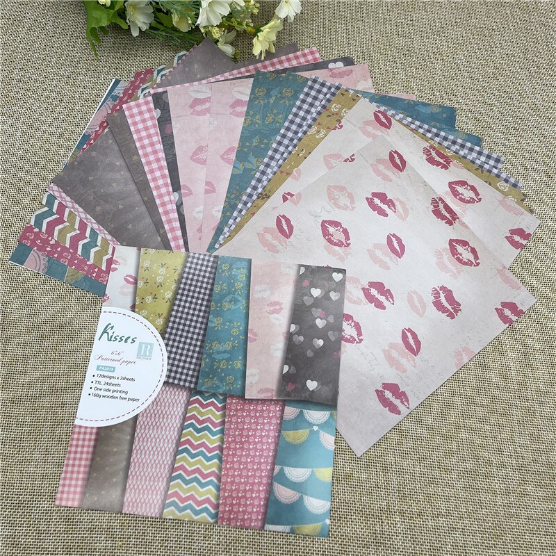 24 sheet 6"X6" Kisses heart tale patterned paper Scrapbooking paper pack handmade craft paper craft Background pad