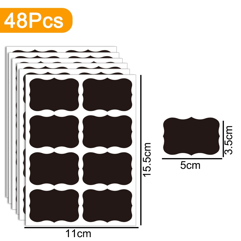 Étiquettes effaçables pour bocaux, 36 – 50 pièces/ensemble étiquettes, tableau noir, étanche, artisanal, pour bouteilles, stylo marqueur: 48 pcs 1 shape