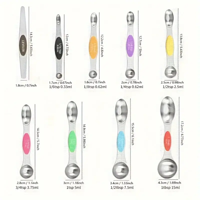 9/17 piece, stainless steel heavy duty measuring cup and spoon set, double-sided magnetic for drying and liquid ingredients