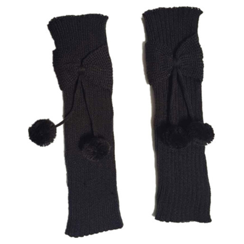 Effen Kleur Herfst Winter Knie Hoge Kinderen Strik Beenwarmers Met Bal Sokken 85DE: Dark Grey