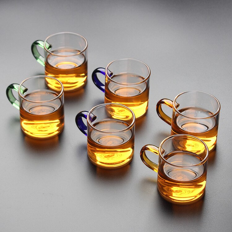 90ml Glass Small Tea Cup High borosilicate Transparent shot glasses set Heat Resistant Glass Small Tea Cup With Color Handle