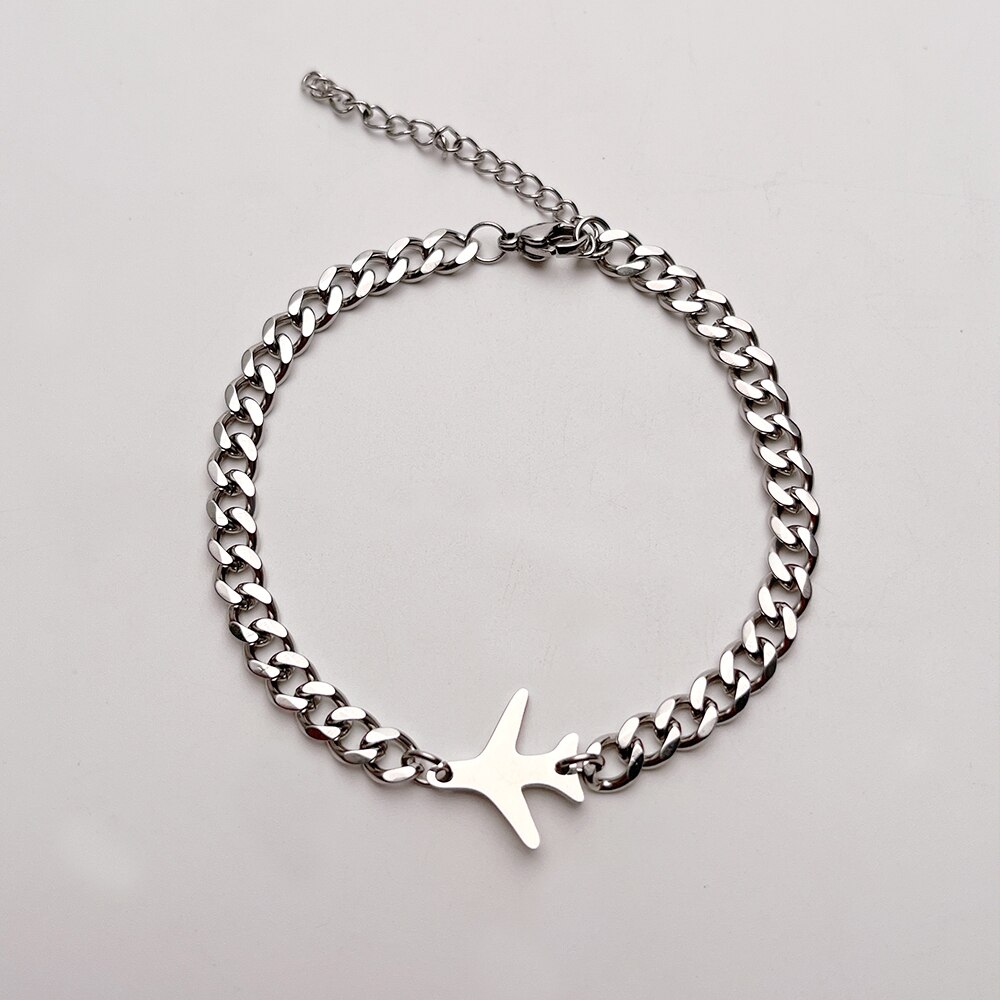 Sevenlv-abalorio de avión dorado de acero inoxidable para hombre y mujer, pulsera Vintage con doble agujero, colgante de avión, de joyería: steel for men