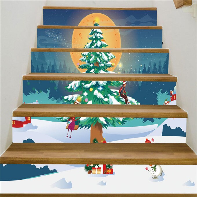 Noël bonhomme de neige escalier décor autocollants PVC étanche escalier affiche auto-adhésif papier peint pour couloir escalier décalcomanies: LT202 / 13pcs