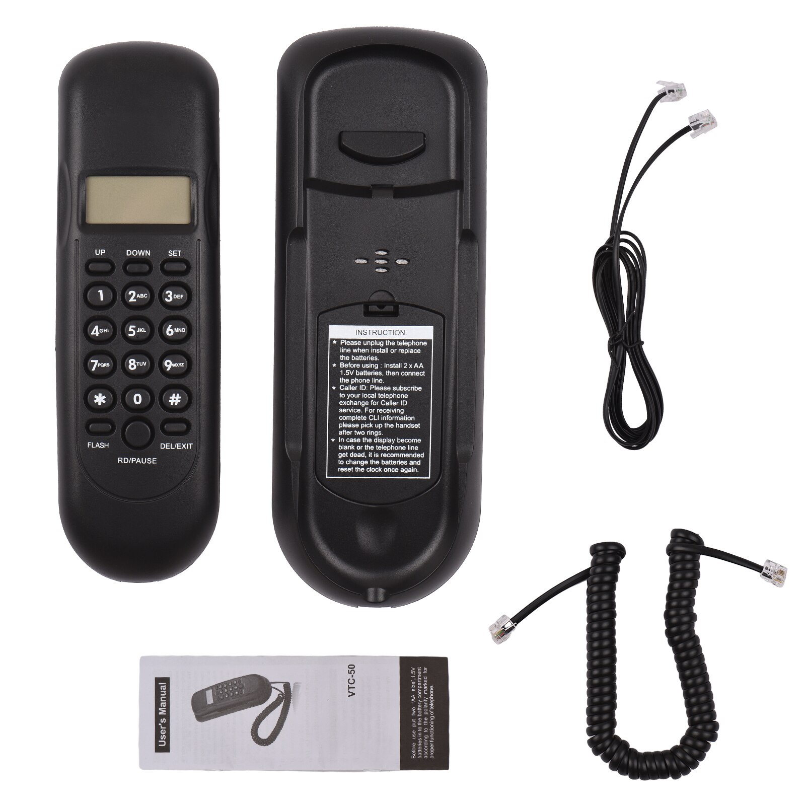 Corded Phone Desk Landline Fixed Telephone Wall Mount Support Redial/Pause/16 Digit LCD Display for Home Office Company