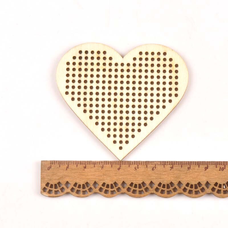 10Pcs Heart Round Cross Stitch Hole Carving Wooden Scrapbooking Craft for Embellishments Handmade Diy Handicraft Decor mt2564: 5