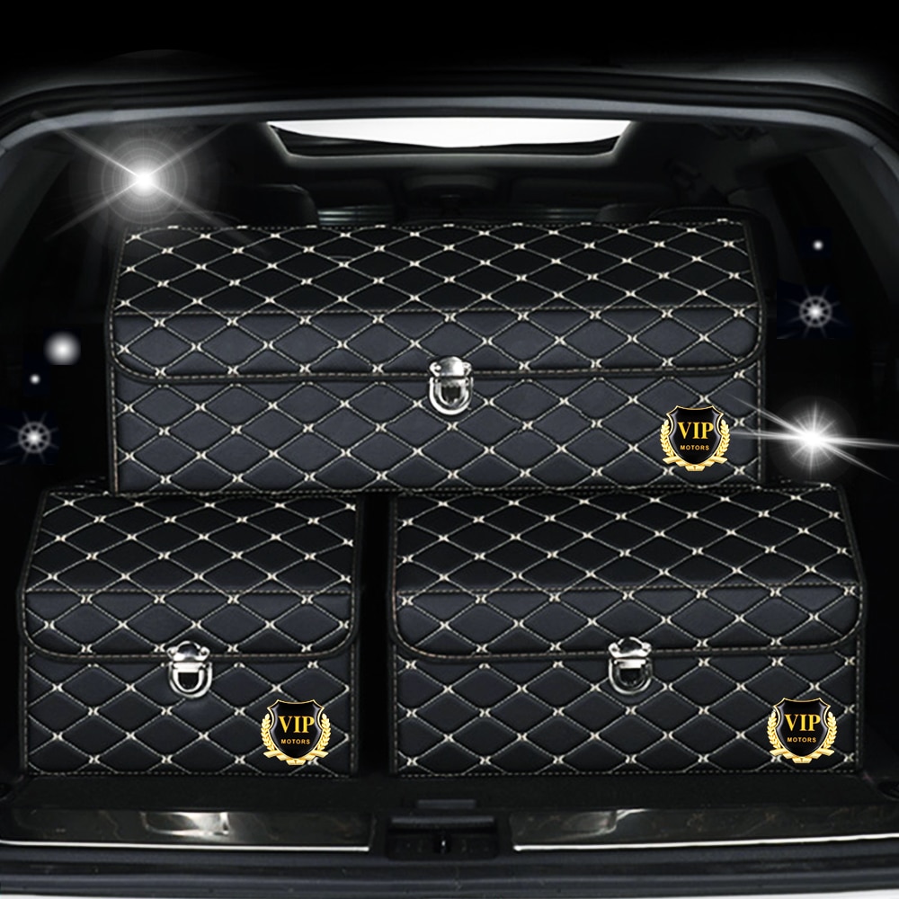 Luksus læder bil bagagerum opbevaring opbevaring bil boks arrangør til toyota til volkswagen hyundai kia mitsubishi til mercedes benz