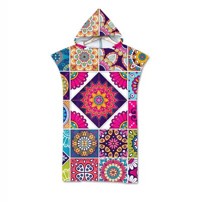 Toalla de playa con capucha de microfibra para adultos, Poncho de secado rápido con Mandala para piscina, Surf, toallas de baño, traje de baño cambiante, bata y capa: E Towel Poncho