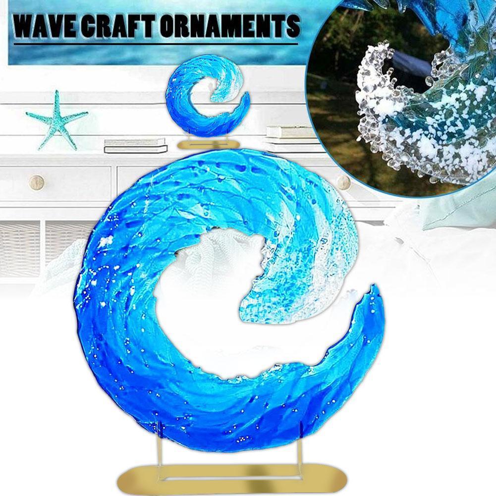 Ocean Wave Fused Glass Sculpture Gradient Blue Wave Home Shape Resin Art Sculpture Decor Decor Crafts Ornament Waves S4l4