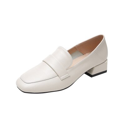 Tacchi bassi Scarpe Da Donna Grande Formato Casual Mocassini In Pelle Pompa Punta Quadrata Diapositiva Scivolare su Scarpe Basse Oxford De Mujer 2020: Beige / 10.5
