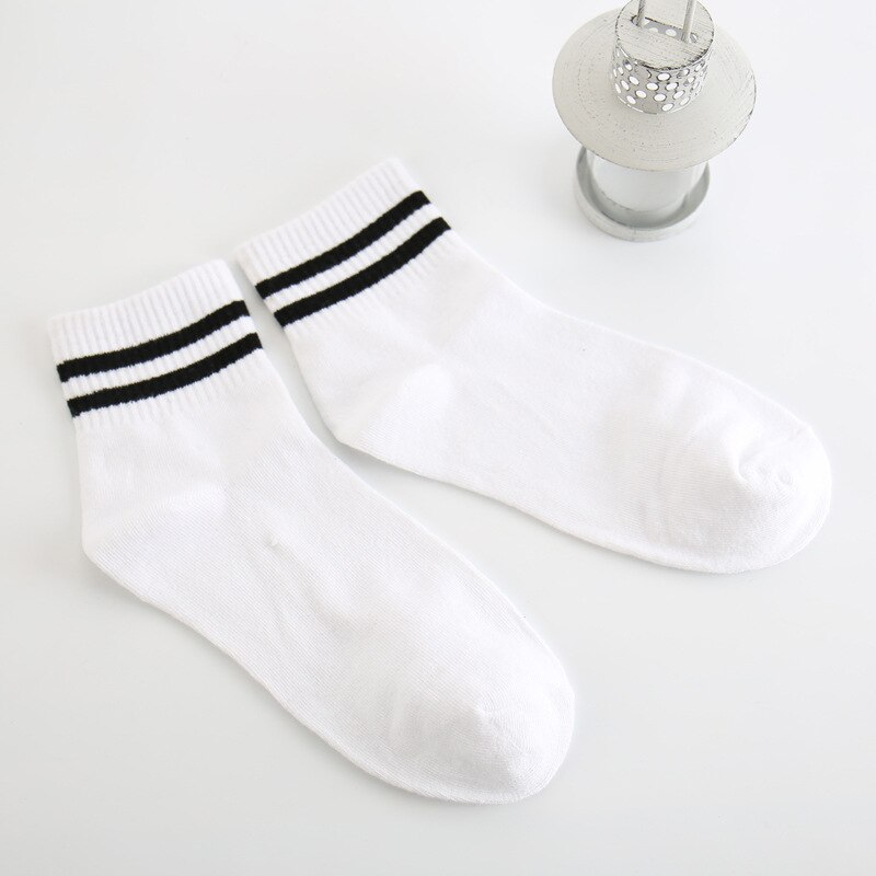 Calcetines a rayas de algodón Midriff para hombre, con dos rayas, estilo College Wind: white