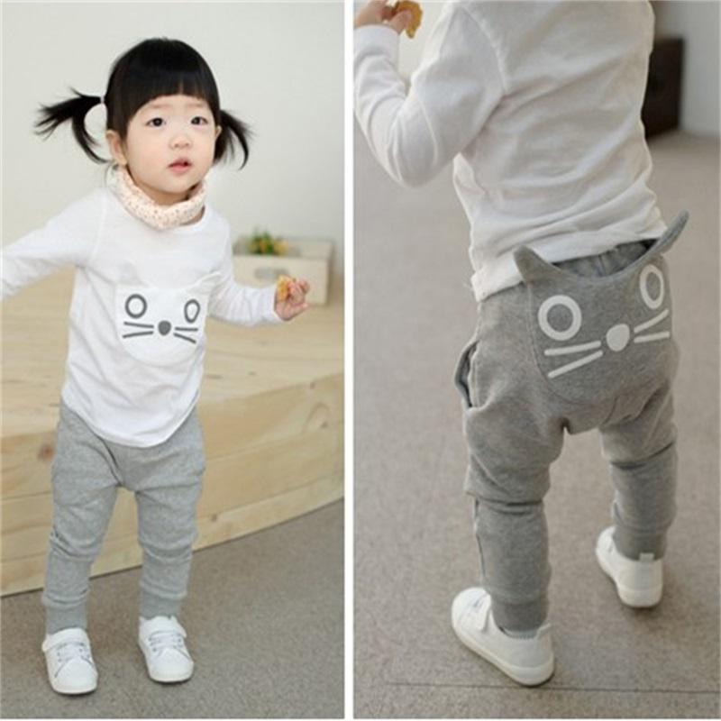 Kinderen Broek Lente En Herfst 100% Katoen Jongens En Meisjes Cartoon Kat Harem Pantalon Broek 0-2-3 Jaar Oud: H02- g / 9m