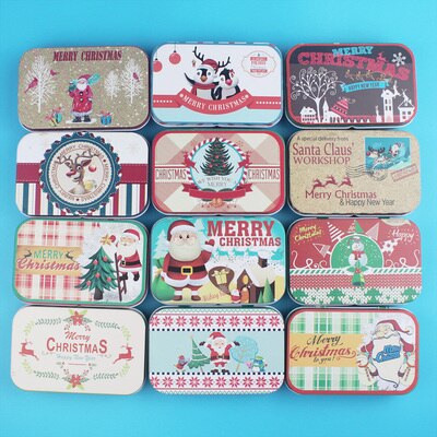 Mini caja de hojalata Vintage con estampado de flores para joyería, recuerdo de boda, caja de dulces de Metal, cajas de almacenamiento decorativas, para el hogar 1 unidad: Christmas Random