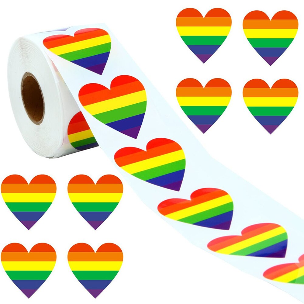 Autocollants pour Gay Pride, étiquette arc-en-ciel, amour, cœur, pâtisserie, 1 pouce, 50 à 500 pièces