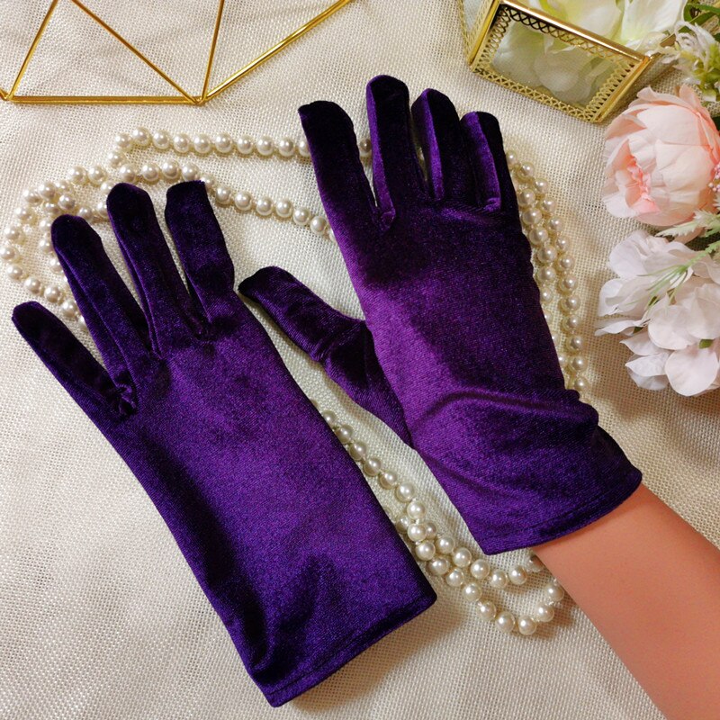 Handschuhe Frauen Lila Burgund Schwarz Kaffee Grün Samt Handschuhe Elastische Verein Leistung Formale Party Kleid Handschuh Finger Guantes