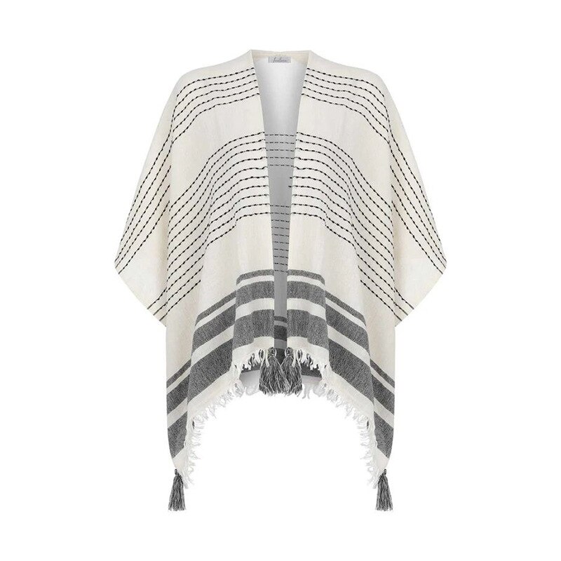 Strandkleding open steek wit gestreepte vesten met kwastjes korte shirt strandkleding vrouw siwmwears: Default Title