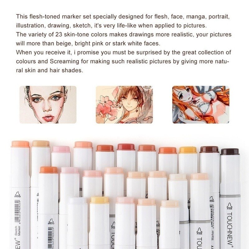 TOUCHNEW 12/24 kolory szary/skóra zestaw Sztuka markery artysta znacznik Blendable alkohol pisak robić szkicowania dla portretu ilustracja rysunek