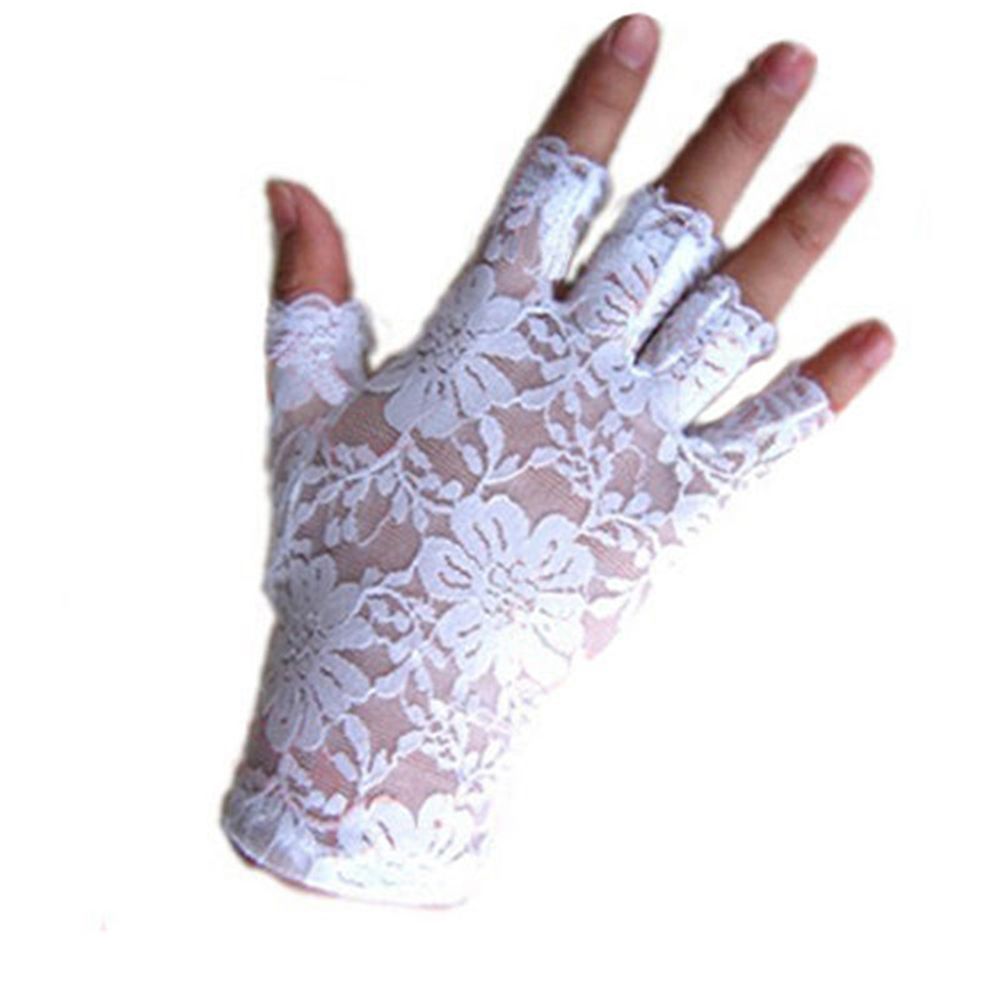 Kvinder pige fantastisk goth fest dressy blonde handsker vanter fingerløs stil tynde sorte hvide røde handsker: Hvid