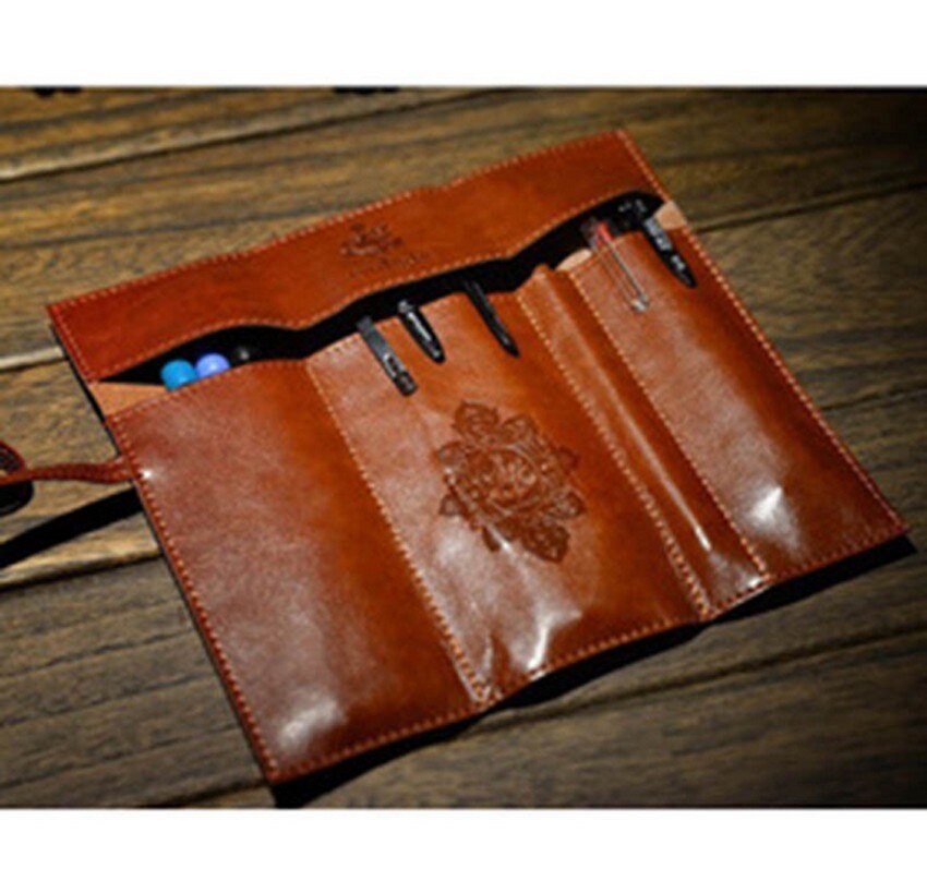 Retro Vintage PU Leather Makeup Cosmetic Tool Case Pen Pencil Organizer Pouch Bag