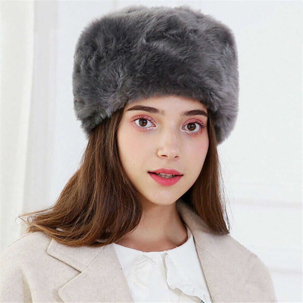 1PC sztuczne futro z lisa czapki czapki kobiety dziewczyny stałe miękkie zagęszczony Furry berety kapelusz pani elegancka zima odkryty wiatroszczelna ciepła czapka: dark gray 2