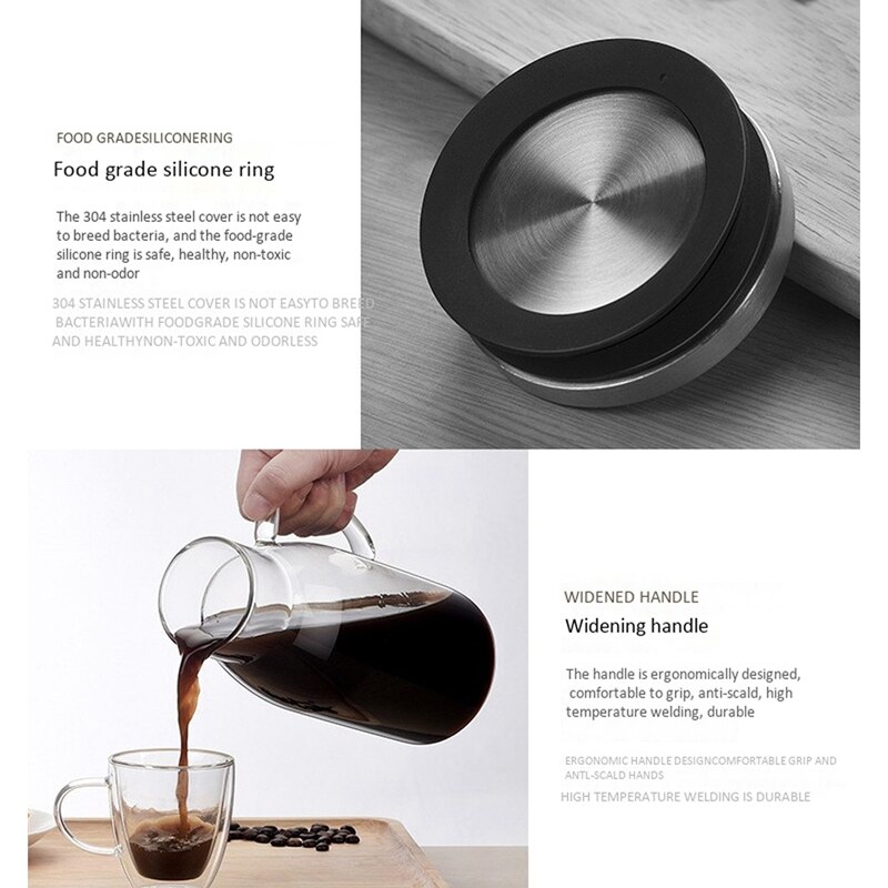 Botique-Cold Brew Coffee Maker,Iced Tea Pitcher Infuser with Lid&Scale,Dual Use Filter Coffee Pot ,51Oz/1.5L