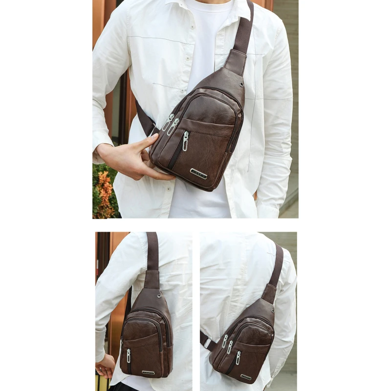 Lederen Borsttas Mannen Reizen Crossbody Tas Business Black Chest Pack Casual Sling Bag Mannelijke Schouder Messenger Bag