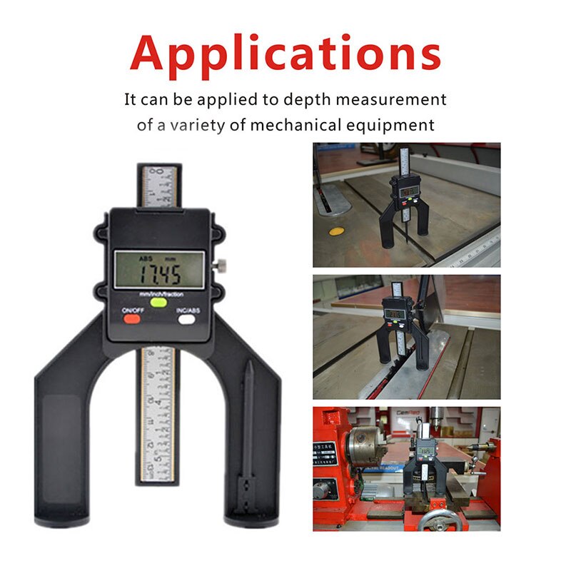 Digital Depth Gauge Tread Depth Gauge Height Caliper Tester Measure Tool LCD Magnetic Self Standing Aperture 80mm BV789
