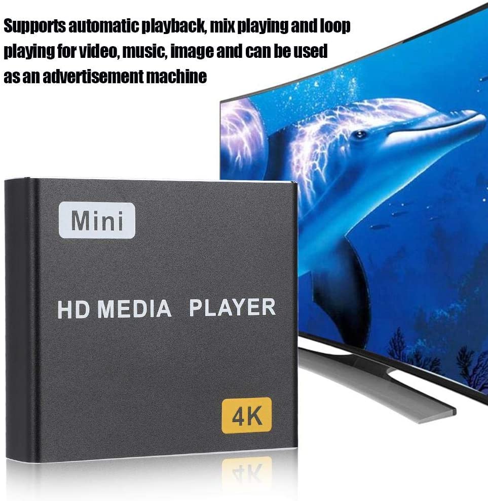 Mini 4K HD Media Player 1080P Horizontal and Vertical Digital Video Player with USB Drive/SD Cards for Advertising